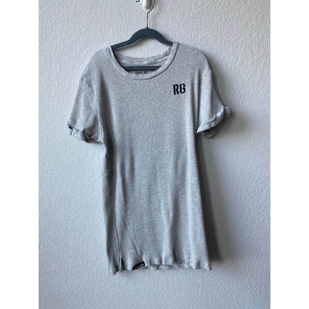 Rawgear Men Ribbed Embroidered Streetwear T-Shirt Size S Grey RG Logo